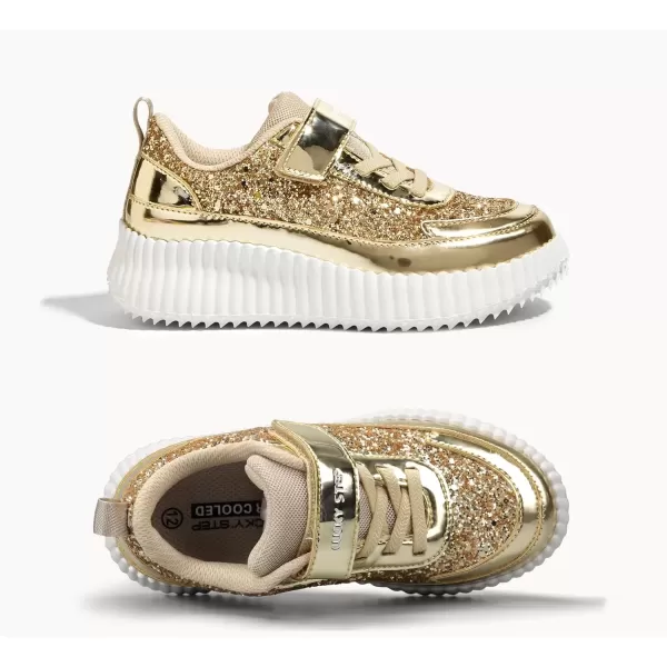 imageLUCKY STEP Kids Glitter Running Sneaker Sparkly Braided Shiny Bling Princess Shoes School Athletic Walking Shoes for ChildrenBoysGirlsGold Glitter