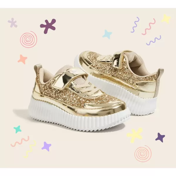 imageLUCKY STEP Kids Glitter Running Sneaker Sparkly Braided Shiny Bling Princess Shoes School Athletic Walking Shoes for ChildrenBoysGirlsGold Glitter