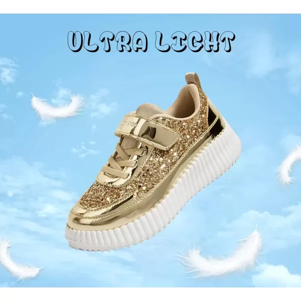 imageLUCKY STEP Kids Glitter Running Sneaker Sparkly Braided Shiny Bling Princess Shoes School Athletic Walking Shoes for ChildrenBoysGirlsGold Glitter