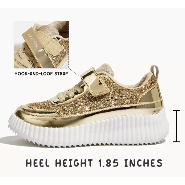 imageLUCKY STEP Kids Glitter Running Sneaker Sparkly Braided Shiny Bling Princess Shoes School Athletic Walking Shoes for ChildrenBoysGirlsGold Glitter