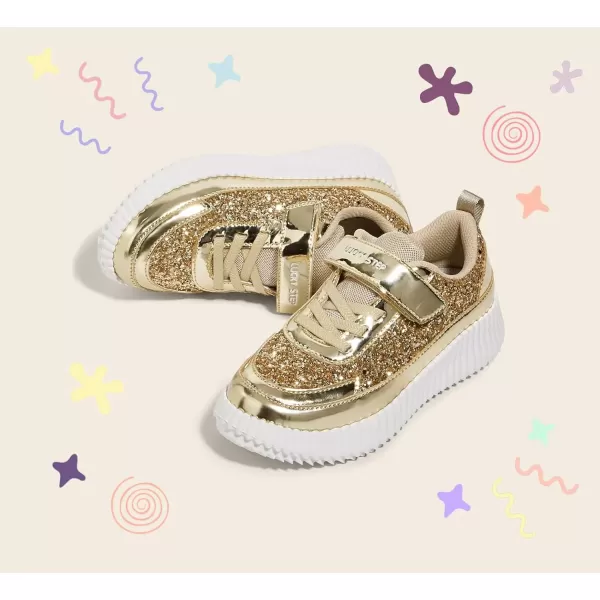 imageLUCKY STEP Kids Glitter Running Sneaker Sparkly Braided Shiny Bling Princess Shoes School Athletic Walking Shoes for ChildrenBoysGirlsGold Glitter