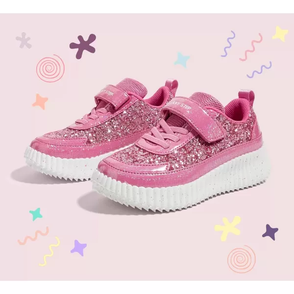 imageLUCKY STEP Kids Glitter Running Sneaker Sparkly Braided Shiny Bling Princess Shoes School Athletic Walking Shoes for ChildrenBoysGirlsHot Pink Glitter