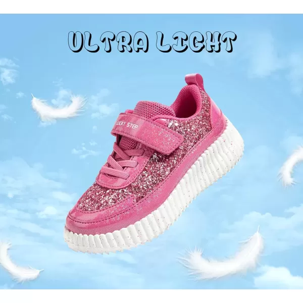 imageLUCKY STEP Kids Glitter Running Sneaker Sparkly Braided Shiny Bling Princess Shoes School Athletic Walking Shoes for ChildrenBoysGirlsHot Pink Glitter