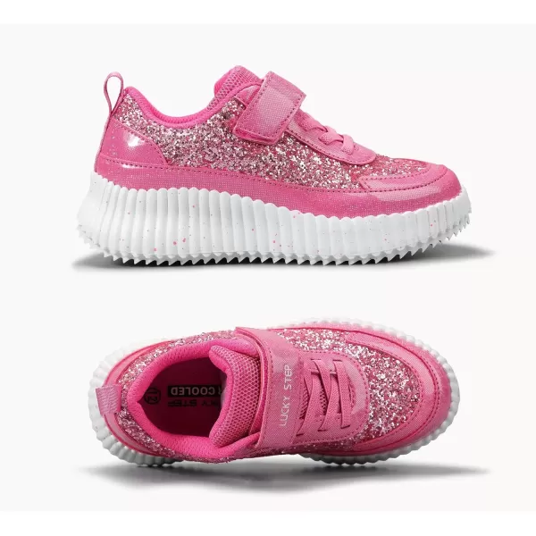 imageLUCKY STEP Kids Glitter Running Sneaker Sparkly Braided Shiny Bling Princess Shoes School Athletic Walking Shoes for ChildrenBoysGirlsHot Pink Glitter
