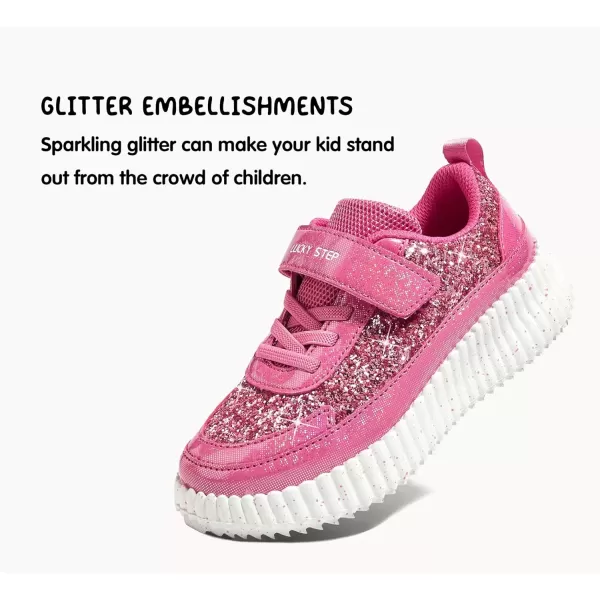 imageLUCKY STEP Kids Glitter Running Sneaker Sparkly Braided Shiny Bling Princess Shoes School Athletic Walking Shoes for ChildrenBoysGirlsHot Pink Glitter
