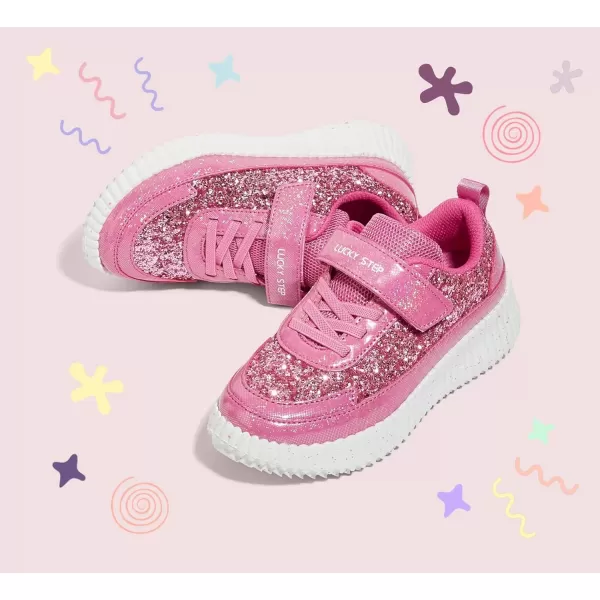 imageLUCKY STEP Kids Glitter Running Sneaker Sparkly Braided Shiny Bling Princess Shoes School Athletic Walking Shoes for ChildrenBoysGirlsHot Pink Glitter