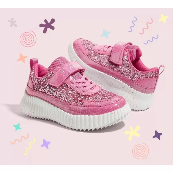 imageLUCKY STEP Kids Glitter Running Sneaker Sparkly Braided Shiny Bling Princess Shoes School Athletic Walking Shoes for ChildrenBoysGirlsHot Pink Glitter