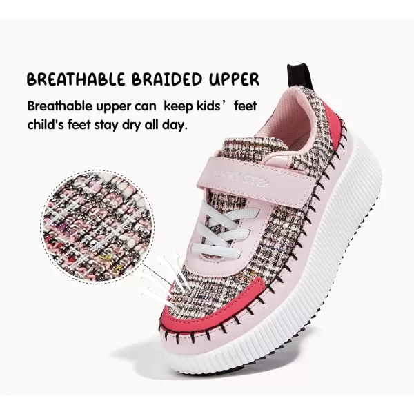 imageLUCKY STEP Kids Glitter Running Sneaker Sparkly Braided Shiny Bling Princess Shoes School Athletic Walking Shoes for ChildrenBoysGirlsPinkFushia