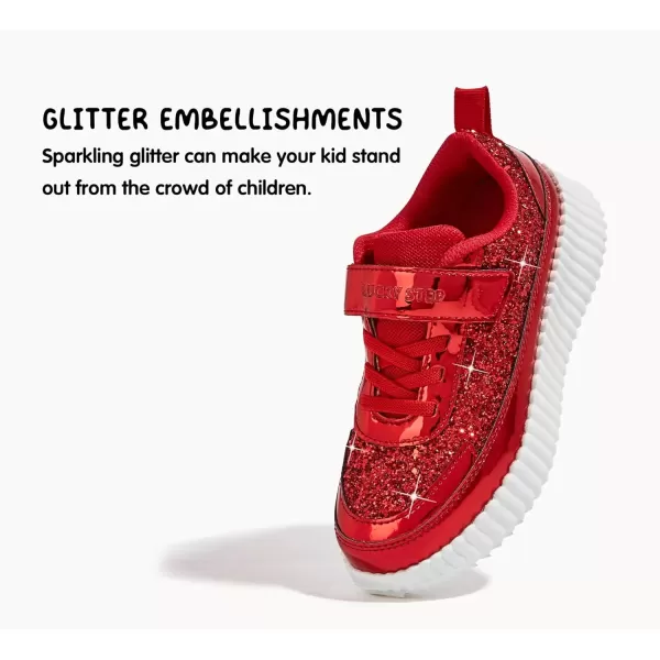 imageLUCKY STEP Kids Glitter Running Sneaker Sparkly Braided Shiny Bling Princess Shoes School Athletic Walking Shoes for ChildrenBoysGirlsRed Glitter