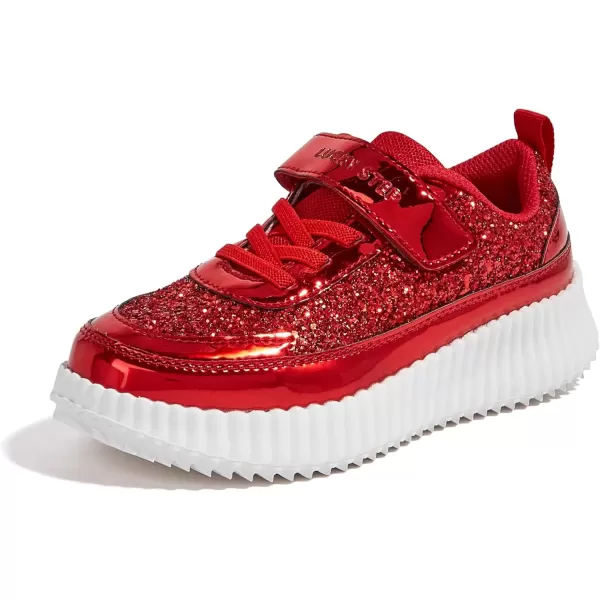 imageLUCKY STEP Kids Glitter Running Sneaker Sparkly Braided Shiny Bling Princess Shoes School Athletic Walking Shoes for ChildrenBoysGirlsRed Glitter