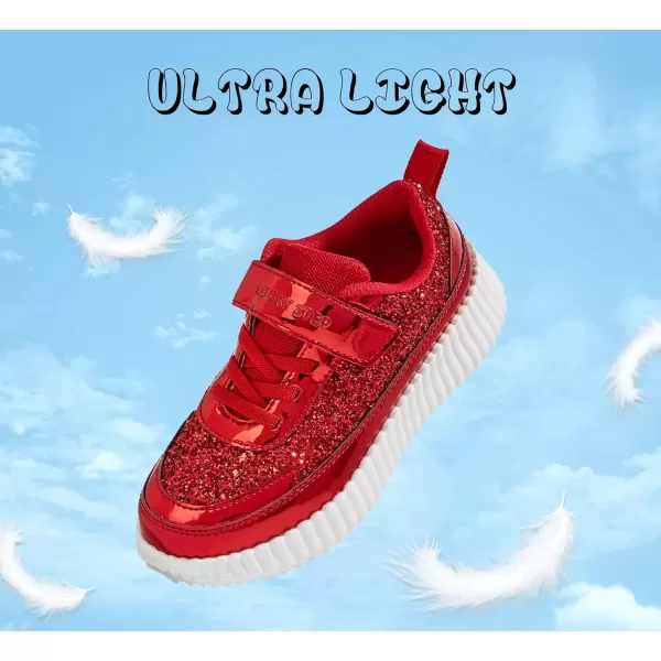 imageLUCKY STEP Kids Glitter Running Sneaker Sparkly Braided Shiny Bling Princess Shoes School Athletic Walking Shoes for ChildrenBoysGirlsRed Glitter