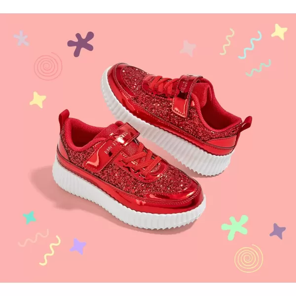 imageLUCKY STEP Kids Glitter Running Sneaker Sparkly Braided Shiny Bling Princess Shoes School Athletic Walking Shoes for ChildrenBoysGirlsRed Glitter