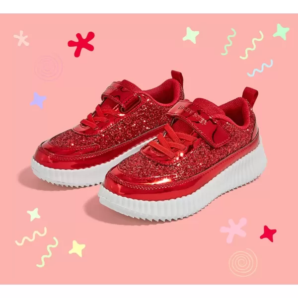 imageLUCKY STEP Kids Glitter Running Sneaker Sparkly Braided Shiny Bling Princess Shoes School Athletic Walking Shoes for ChildrenBoysGirlsRed Glitter
