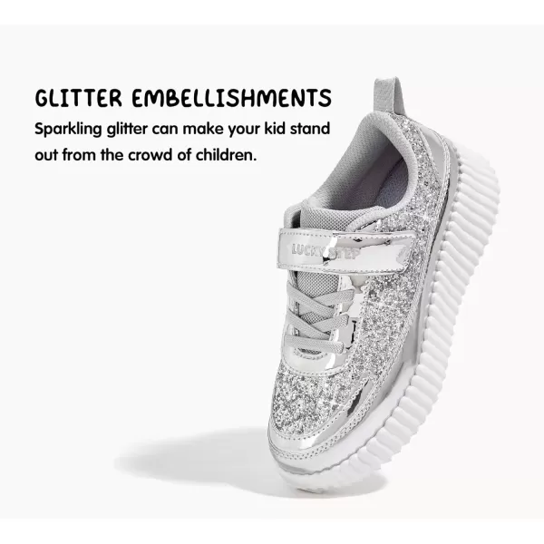 imageLUCKY STEP Kids Glitter Running Sneaker Sparkly Braided Shiny Bling Princess Shoes School Athletic Walking Shoes for ChildrenBoysGirlsSilver Glitter