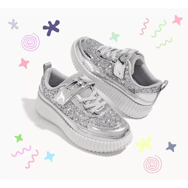 imageLUCKY STEP Kids Glitter Running Sneaker Sparkly Braided Shiny Bling Princess Shoes School Athletic Walking Shoes for ChildrenBoysGirlsSilver Glitter