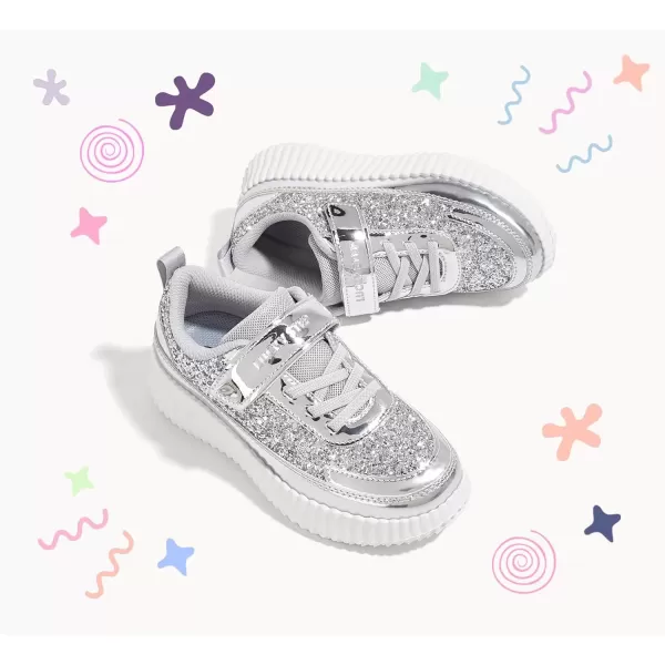 imageLUCKY STEP Kids Glitter Running Sneaker Sparkly Braided Shiny Bling Princess Shoes School Athletic Walking Shoes for ChildrenBoysGirlsSilver Glitter
