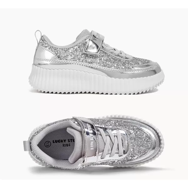 imageLUCKY STEP Kids Glitter Running Sneaker Sparkly Braided Shiny Bling Princess Shoes School Athletic Walking Shoes for ChildrenBoysGirlsSilver Glitter