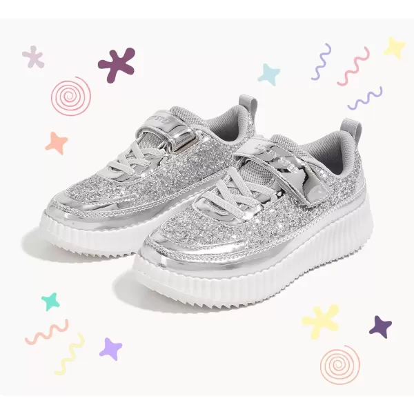 imageLUCKY STEP Kids Glitter Running Sneaker Sparkly Braided Shiny Bling Princess Shoes School Athletic Walking Shoes for ChildrenBoysGirlsSilver Glitter