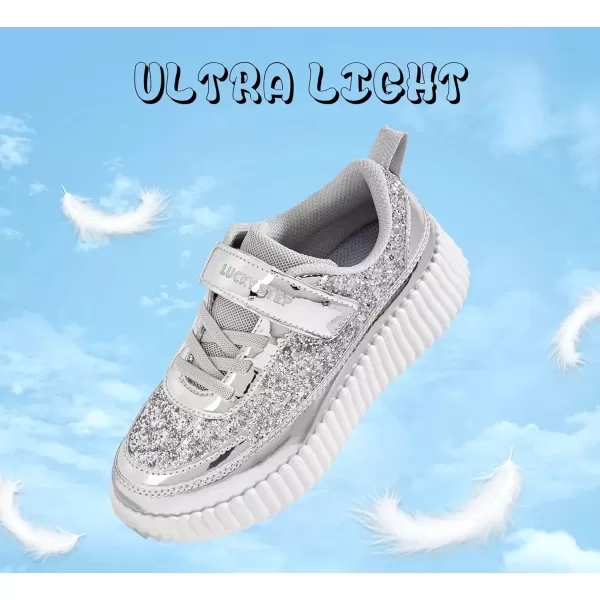 imageLUCKY STEP Kids Glitter Running Sneaker Sparkly Braided Shiny Bling Princess Shoes School Athletic Walking Shoes for ChildrenBoysGirlsSilver Glitter