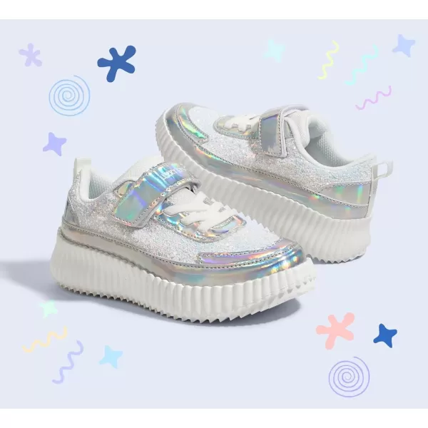 imageLUCKY STEP Kids Glitter Running Sneaker Sparkly Braided Shiny Bling Princess Shoes School Athletic Walking Shoes for ChildrenBoysGirlsWhite Glitter