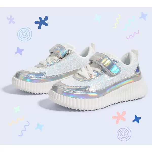 imageLUCKY STEP Kids Glitter Running Sneaker Sparkly Braided Shiny Bling Princess Shoes School Athletic Walking Shoes for ChildrenBoysGirlsWhite Glitter