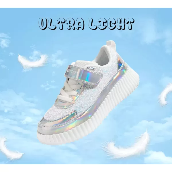 imageLUCKY STEP Kids Glitter Running Sneaker Sparkly Braided Shiny Bling Princess Shoes School Athletic Walking Shoes for ChildrenBoysGirlsWhite Glitter