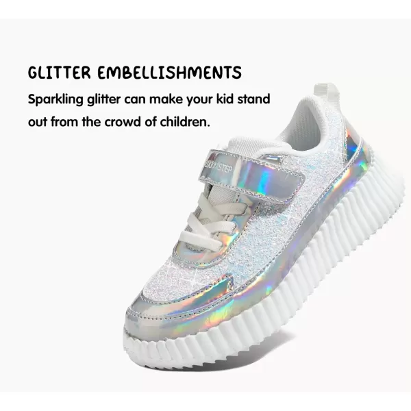 imageLUCKY STEP Kids Glitter Running Sneaker Sparkly Braided Shiny Bling Princess Shoes School Athletic Walking Shoes for ChildrenBoysGirlsWhite Glitter