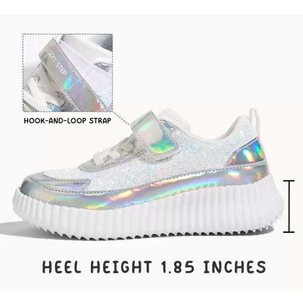 imageLUCKY STEP Kids Glitter Running Sneaker Sparkly Braided Shiny Bling Princess Shoes School Athletic Walking Shoes for ChildrenBoysGirlsWhite Glitter