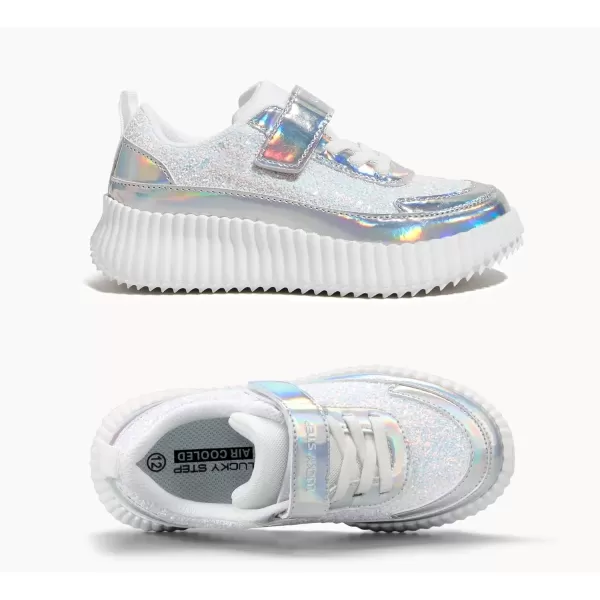 imageLUCKY STEP Kids Glitter Running Sneaker Sparkly Braided Shiny Bling Princess Shoes School Athletic Walking Shoes for ChildrenBoysGirlsWhite Glitter