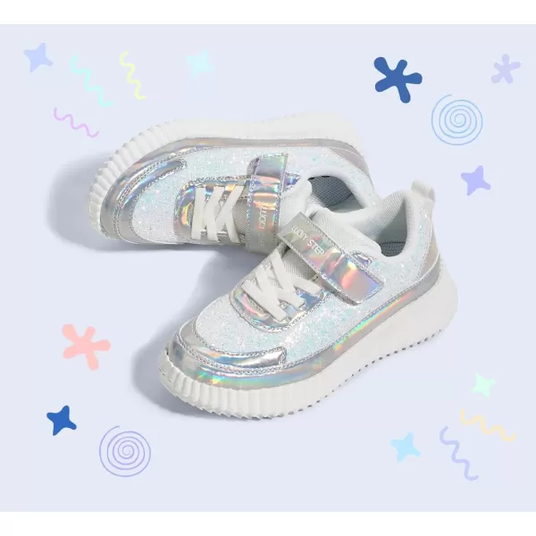 imageLUCKY STEP Kids Glitter Running Sneaker Sparkly Braided Shiny Bling Princess Shoes School Athletic Walking Shoes for ChildrenBoysGirlsWhite Glitter