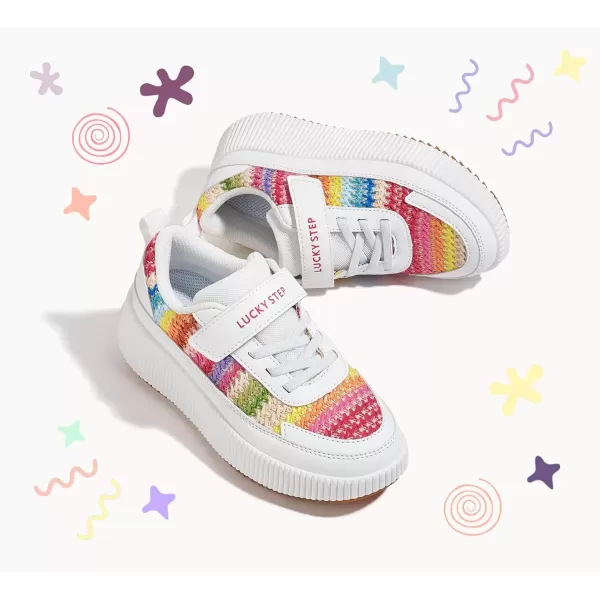 imageLUCKY STEP Kids Glitter Running Sneaker Sparkly Braided Shiny Bling Princess Shoes School Athletic Walking Shoes for ChildrenBoysGirlsWhiteRainbow