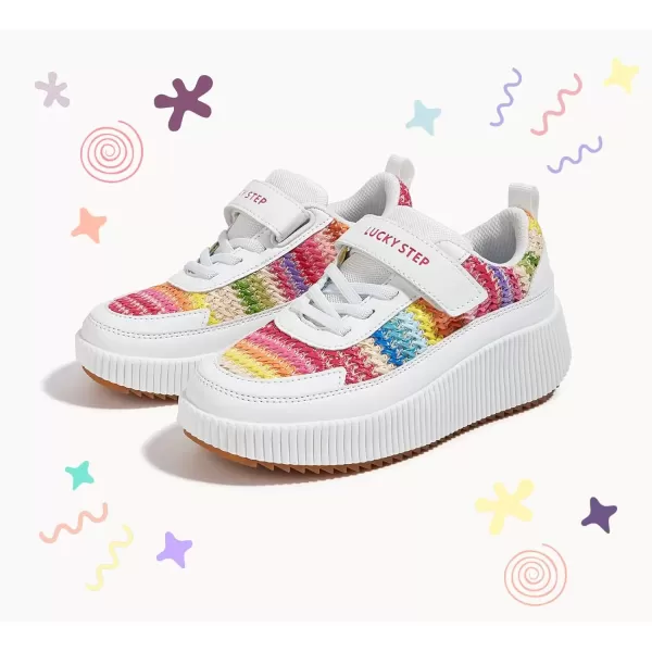 imageLUCKY STEP Kids Glitter Running Sneaker Sparkly Braided Shiny Bling Princess Shoes School Athletic Walking Shoes for ChildrenBoysGirlsWhiteRainbow