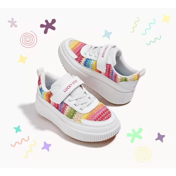 imageLUCKY STEP Kids Glitter Running Sneaker Sparkly Braided Shiny Bling Princess Shoes School Athletic Walking Shoes for ChildrenBoysGirlsWhiteRainbow
