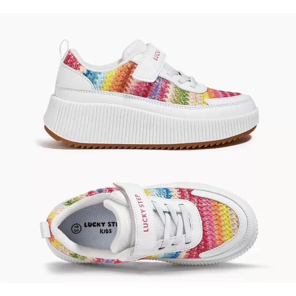 imageLUCKY STEP Kids Glitter Running Sneaker Sparkly Braided Shiny Bling Princess Shoes School Athletic Walking Shoes for ChildrenBoysGirlsWhiteRainbow