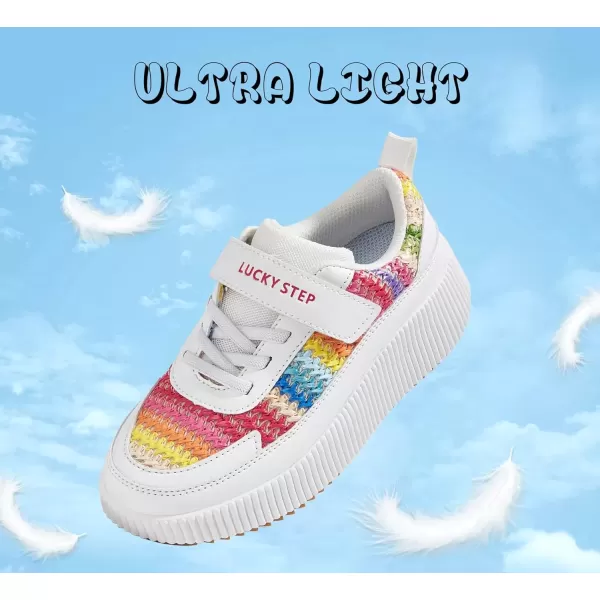 imageLUCKY STEP Kids Glitter Running Sneaker Sparkly Braided Shiny Bling Princess Shoes School Athletic Walking Shoes for ChildrenBoysGirlsWhiteRainbow