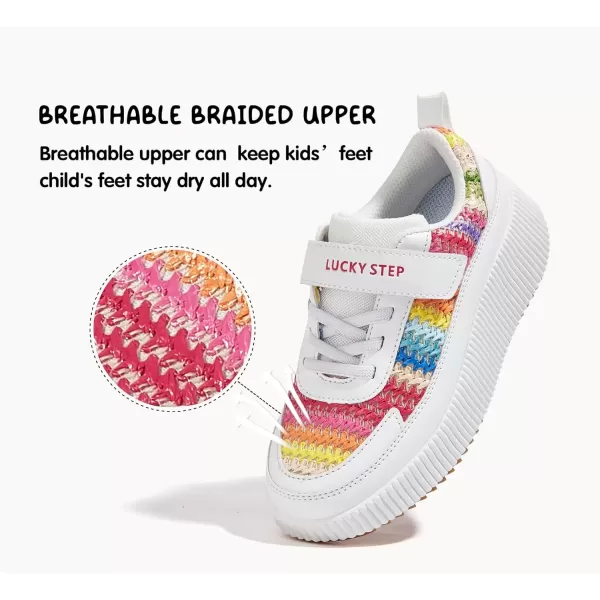 imageLUCKY STEP Kids Glitter Running Sneaker Sparkly Braided Shiny Bling Princess Shoes School Athletic Walking Shoes for ChildrenBoysGirlsWhiteRainbow