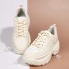 imageLUCKY STEP Women Chunky Platform Dad Colorblock White Neon Green Fuchsia Hologram Silver Casual LaceUp Walking SneakersBeige
