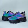 imageLUCKY STEP Women Chunky Platform Dad Colorblock White Neon Green Fuchsia Hologram Silver Casual LaceUp Walking SneakersCharcoal