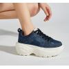 imageLUCKY STEP Women Chunky Platform Dad Colorblock White Neon Green Fuchsia Hologram Silver Casual LaceUp Walking SneakersDark Denim Blue