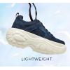 imageLUCKY STEP Women Chunky Platform Dad Colorblock White Neon Green Fuchsia Hologram Silver Casual LaceUp Walking SneakersDark Denim Blue