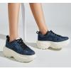 imageLUCKY STEP Women Chunky Platform Dad Colorblock White Neon Green Fuchsia Hologram Silver Casual LaceUp Walking SneakersDark Denim Blue