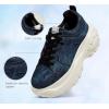 imageLUCKY STEP Women Chunky Platform Dad Colorblock White Neon Green Fuchsia Hologram Silver Casual LaceUp Walking SneakersDark Denim Blue