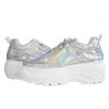 imageLUCKY STEP Women Chunky Platform Dad Colorblock White Neon Green Fuchsia Hologram Silver Casual LaceUp Walking SneakersHologram Silver