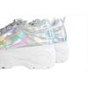 imageLUCKY STEP Women Chunky Platform Dad Colorblock White Neon Green Fuchsia Hologram Silver Casual LaceUp Walking SneakersHologram Silver