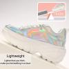 imageLUCKY STEP Women Chunky Platform Dad Colorblock White Neon Green Fuchsia Hologram Silver Casual LaceUp Walking SneakersHologram Silver