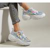 imageLUCKY STEP Women Chunky Platform Dad Colorblock White Neon Green Fuchsia Hologram Silver Casual LaceUp Walking SneakersHologram Silver