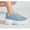 imageLUCKY STEP Women Chunky Platform Dad Colorblock White Neon Green Fuchsia Hologram Silver Casual LaceUp Walking SneakersLight Denim Blue