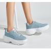 imageLUCKY STEP Women Chunky Platform Dad Colorblock White Neon Green Fuchsia Hologram Silver Casual LaceUp Walking SneakersLight Denim Blue