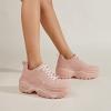 imageLUCKY STEP Women Chunky Platform Dad Colorblock White Neon Green Fuchsia Hologram Silver Casual LaceUp Walking SneakersPink