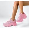 imageLUCKY STEP Women Chunky Platform Dad Colorblock White Neon Green Fuchsia Hologram Silver Casual LaceUp Walking SneakersPink Rhinestone